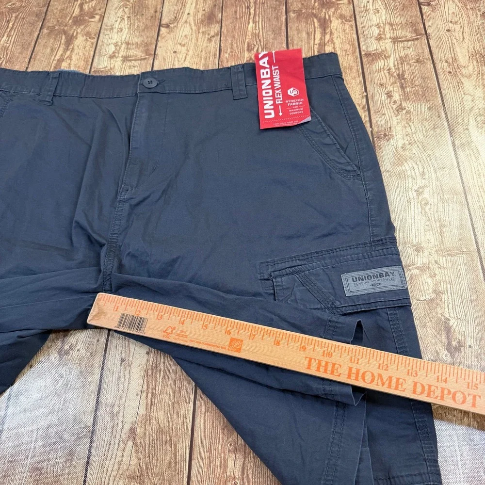 Unionbay Flex Waist Cargo Shorts Mens 42 Navy Blue Stretch Cotton